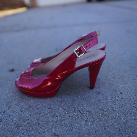 Antonio Melani Haleen Red Patent Slingback Peep Toe Platform Dress Heels 9.5 - Picture 6 of 8